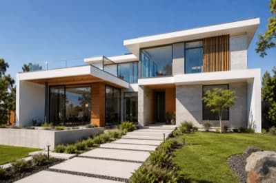 Contemporary house with large glass windows