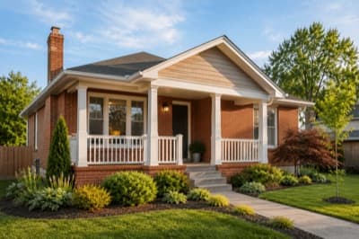 Brick bungalow with a covered porch