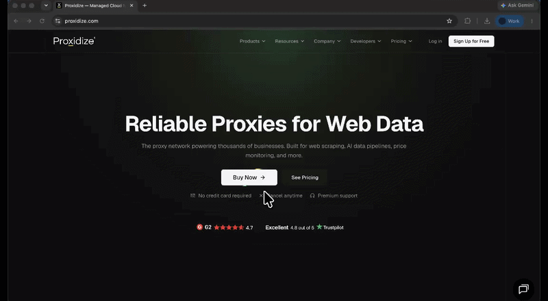 The Proxidize proxy extension for Chrome in action