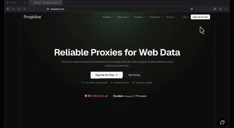 The Proxidize proxy extension for Firefox in action