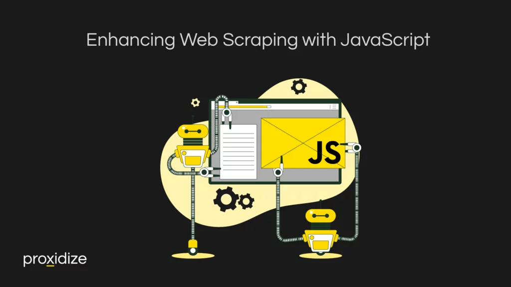 A drawing of robots working on a computer displaying the JavaScript logo with the title 