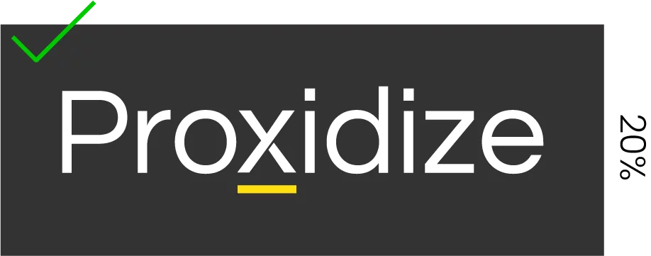 Proxidize logo with a green check mark next to it on a dark gray background.