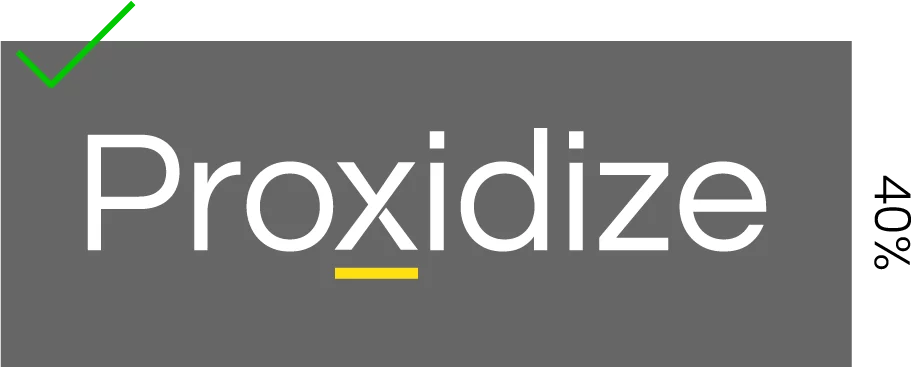 Proxidize logo with a green check mark next to it on a grey background.