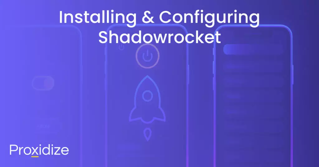 A drawing of three mobile phones, the central one with the Shadowrocket logo under the title