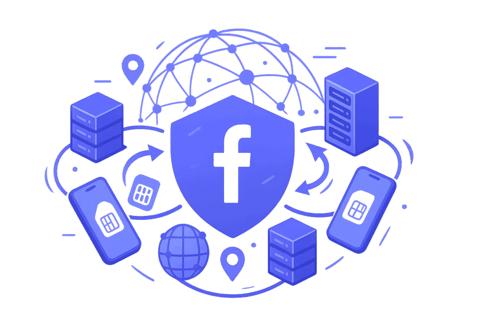 the facebook logo surrounded by phones and proxies