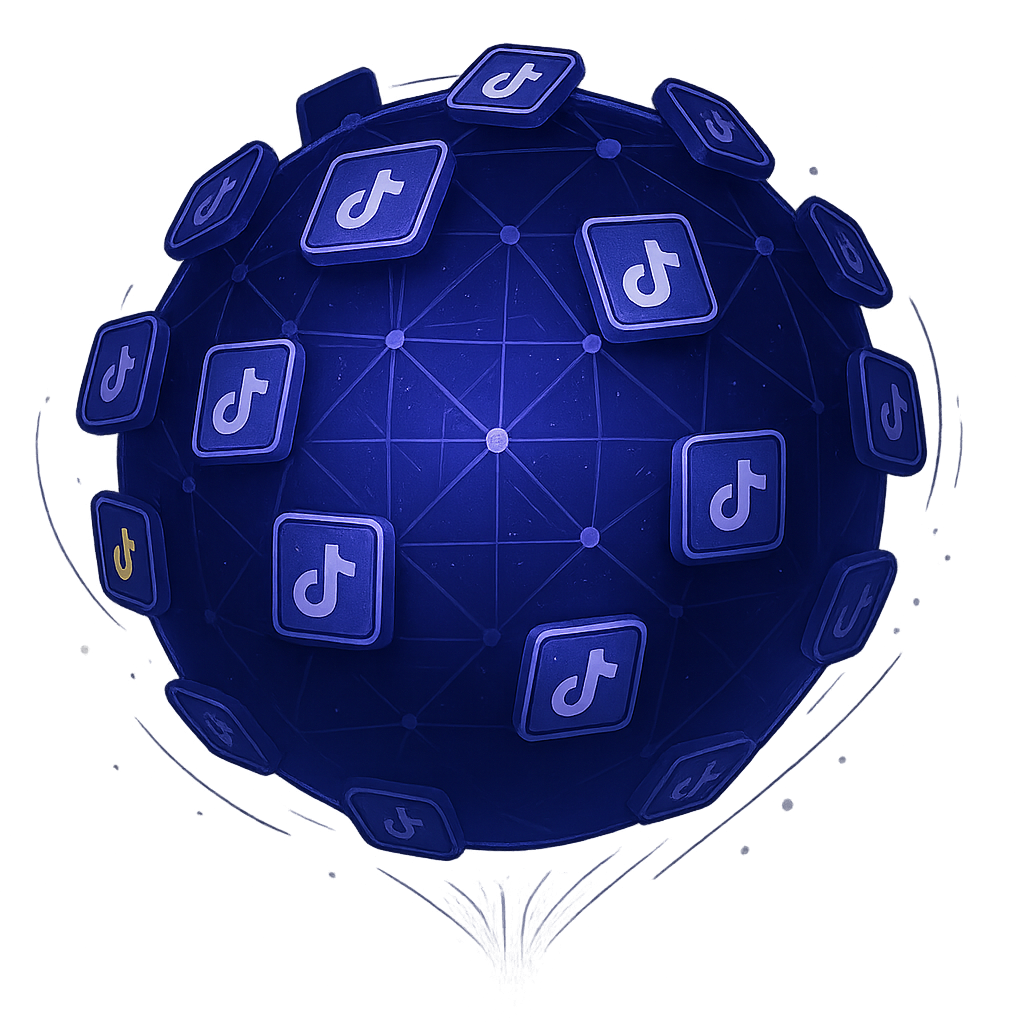 a blue sphere with Tiktok icons on it