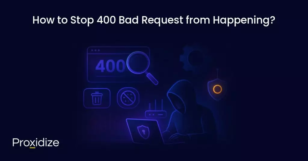 Image of a person on a computer with symbols showing things you can do to stop error code 400. Text above reads