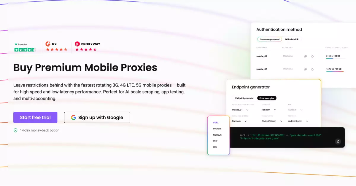 a screenshot of the decodo mobile proxies page