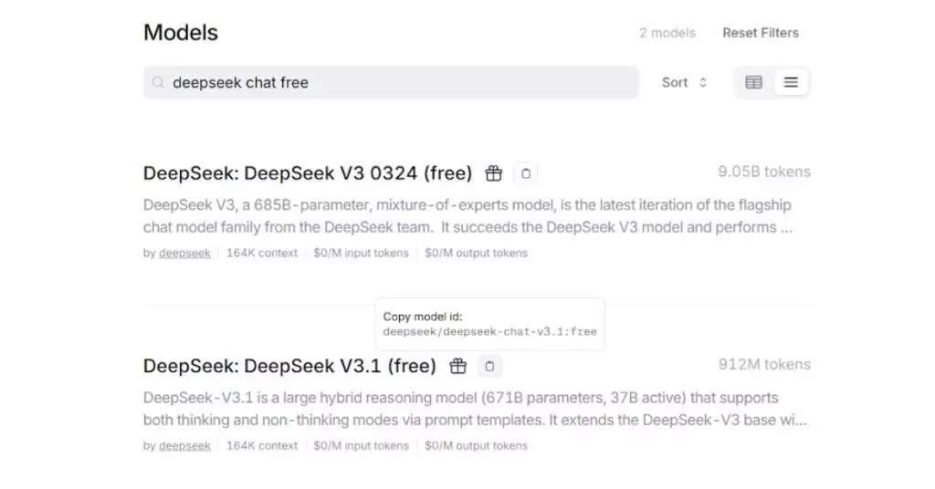 a screenshot of two free deepseek models on openrouter.ai
