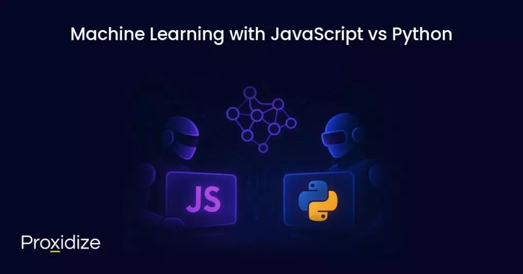 a drawing of a robot holding a screen with the javascript logo and a robot holding a screen with the python logo under the title 