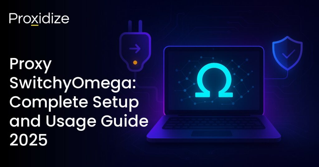 A drawing of a laptop with the SwitchyOmega logo on it next to the title 