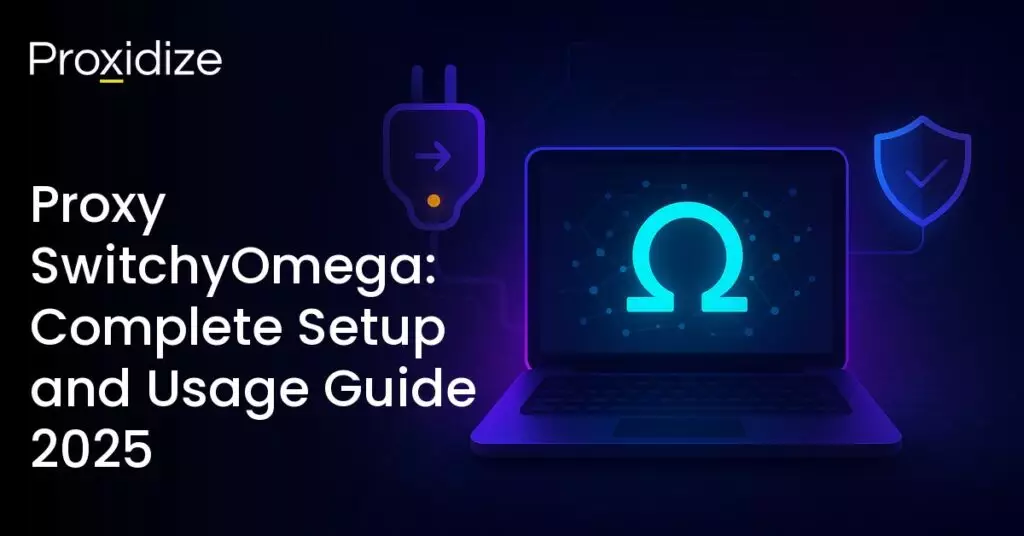 A drawing of a laptop with the SwitchyOmega logo on it next to the title