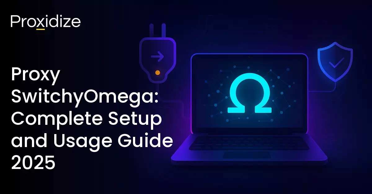 A drawing of a laptop with the SwitchyOmega logo on it next to the title