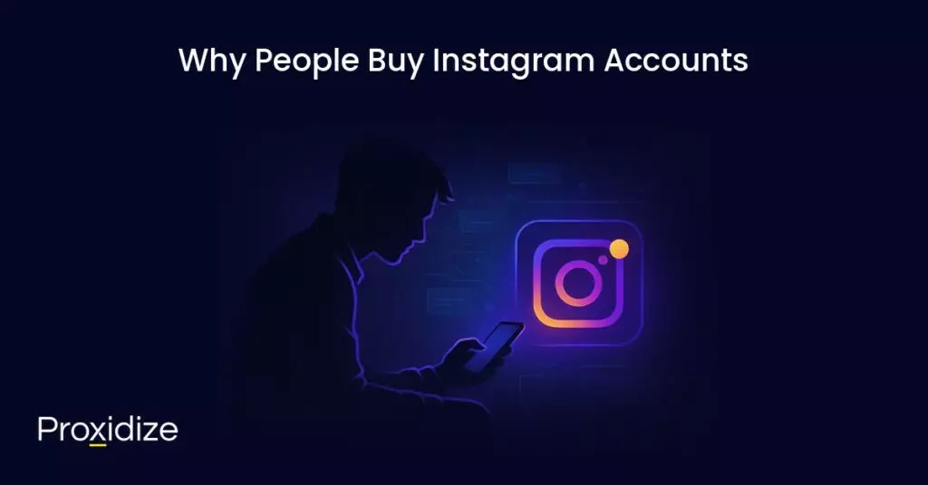 Image of a man sitting and scrolling on his phone as a large Instagram logo floats in front of him. Text above reads