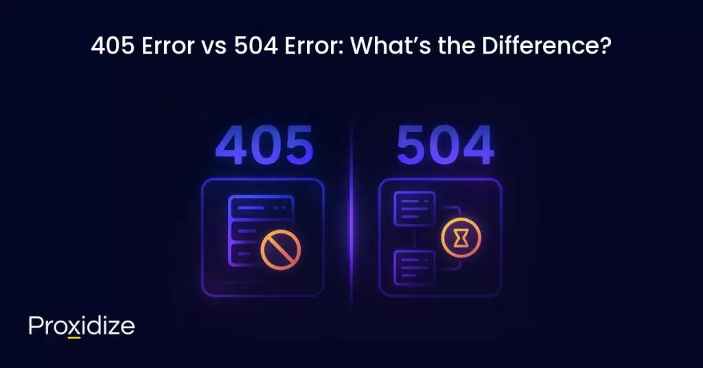 An image showing the difference between 405 error vs 504 error