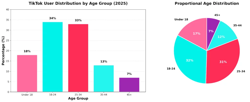 graphs showing tiktok user distribution by age group