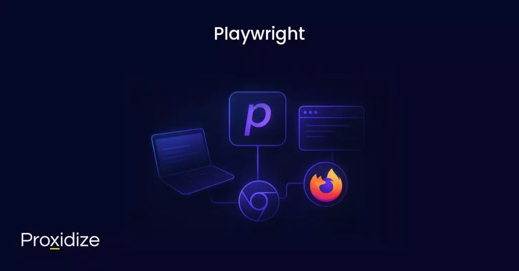 a drawing of the playwright logo, a laptop, the chrome and firefox logos under the title