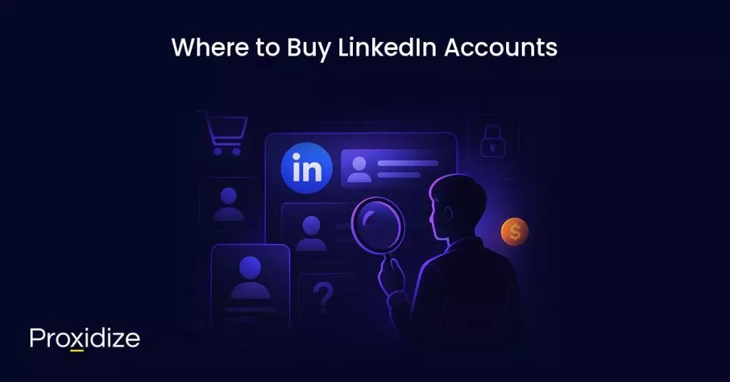 Illustration of LinkedIn account purchasing guide.