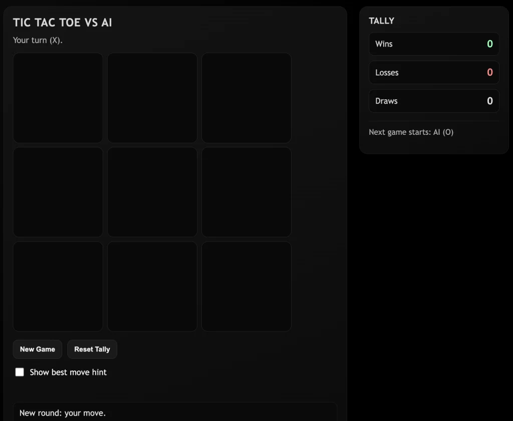 Image showing a Tic Tac Toe vs AI game
