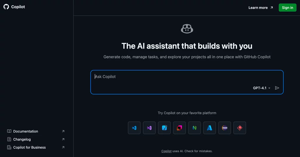 Github Copilot homepage screenshot