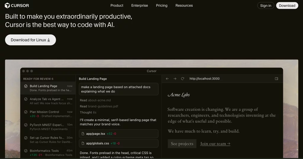 Cursor homepage screenshot
