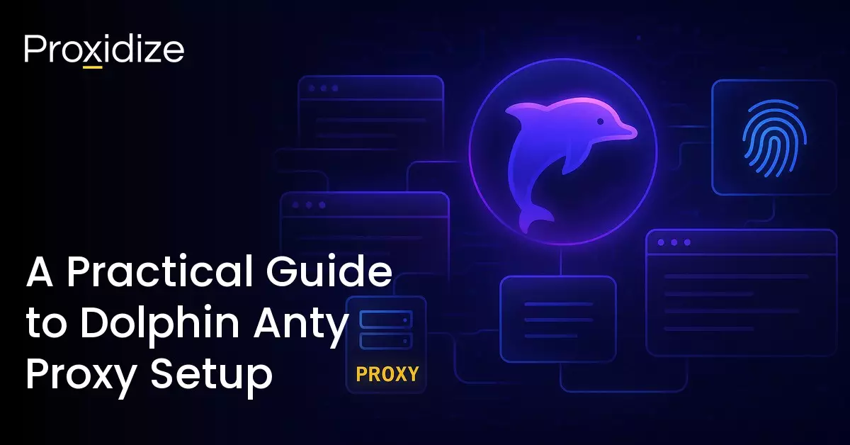 Image showing a dolphin surrounded by computer windows connected to a proxy box. Text on the left reads 