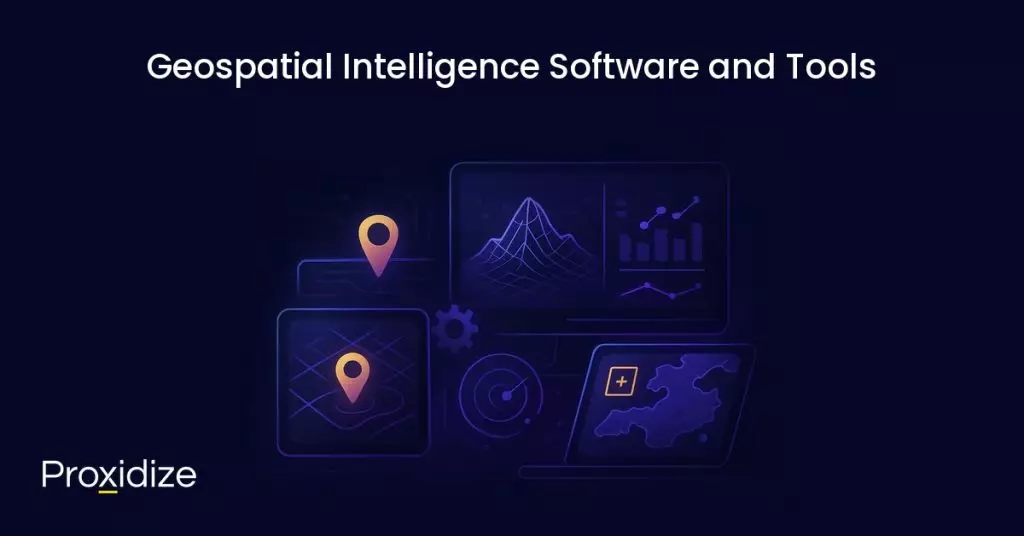 Image showing screens with maps and graphs on them. Text above reads 