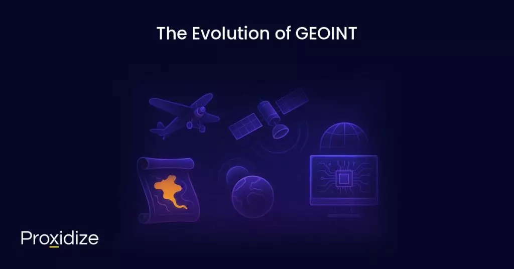 Image showing a map, a plane, a satellite, and a computer screen. Text above reads 