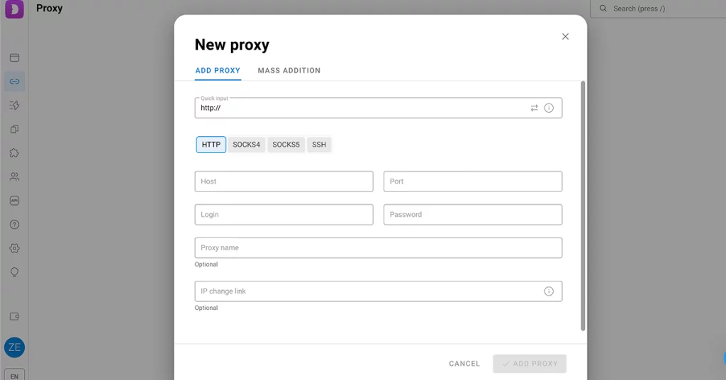 Image showing the Dolphin Anty proxy section.