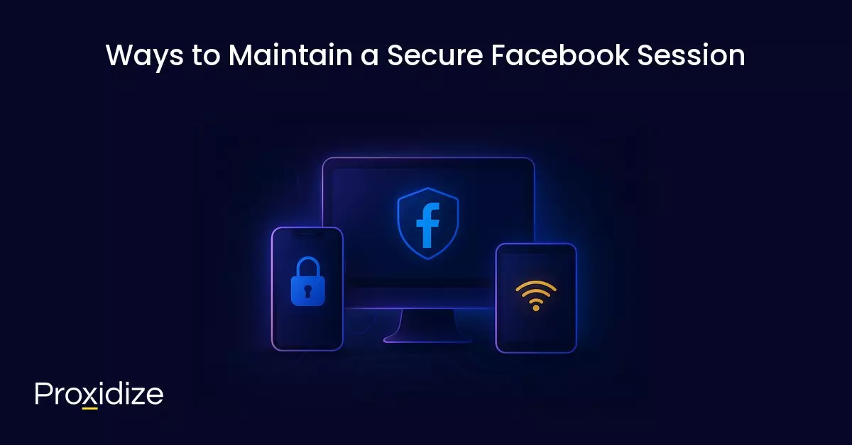 Image showing three devices, one with a lock on it, one with the Facebook logo on it, and one with a wifi symbol on it. Text above reads 