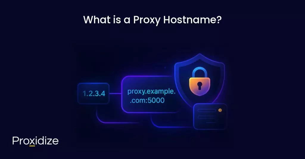 Image showing a shield connected to a hostname. Text above reads
