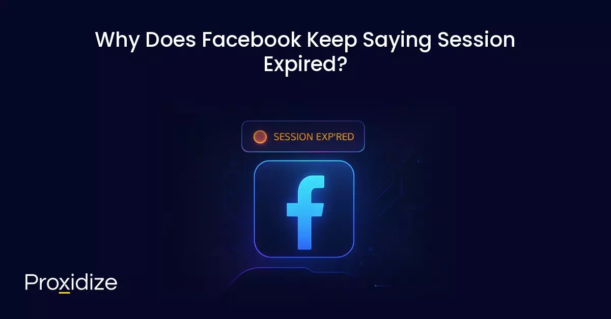 Image showing the Facebook logo and session expired on top of it. Text above reads 